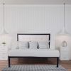54" Modern Full Size Platform Bed with Black Metal Frame;  Beige Headboard