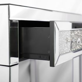 Mirrored Desk Vanity Makeup Table with Crystal Diamond,Mirror,MDF Dressing Table with 2 Drawer Vanity Desk for Women Girls Home Office