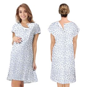 Cotton Patient Gowns, Large. Pack of 3 White Hospital Patient Gowns for Women with Bird Print, Short Sleeves