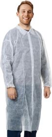 White Disposable Lab Coats Medium Size Pack of 10; Surgical Lab Coats 40 GSM Poly; Protective Poly White Robes with Long Sleeves and Elastic Wrists wi