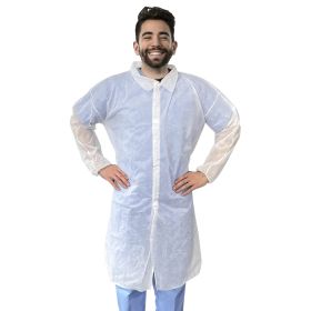 Disposable Lab Coat M. 35 GSM PP White Disposable Lab Coats for Adults. 1 Pack Knee-length Lab Coat with Long Sleeves, Elastic Wrists