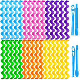 30 Pcs Heatless Hair Curlers Wave Curls Styling Kit with 2 Pcs Styling Hooks, No Heat Hair Curlers for Women Girls (6 Colors, 45 cm/17.71 inch)