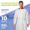 Disposable Isolation Gown XX-Large. Pack of 10 White PPE Gowns Disposable. Microporous 50 GSM Disposable Gowns Medical. Protective Gown Disposable wit