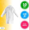 White Disposable Lab Coats Medium Size Pack of 10; Surgical Lab Coats 40 GSM Poly; Protective Poly White Robes with Long Sleeves and Elastic Wrists wi