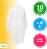 White Disposable Lab Coats Large Size Pack of 10; Surgical Lab Coats 40 GSM Poly; Protective Poly White Robes with Long Sleeves and Elastic Wrists wit