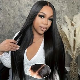 5x5 HD Lace Glueless Closure Wig - Human Hair Straight Pre Plucked Pre Cut No Glue 3 Seconds to Wear - Transparent Lace Front Wigs for Women 180 Densi (Hair Length: 36inch, Color: Black)